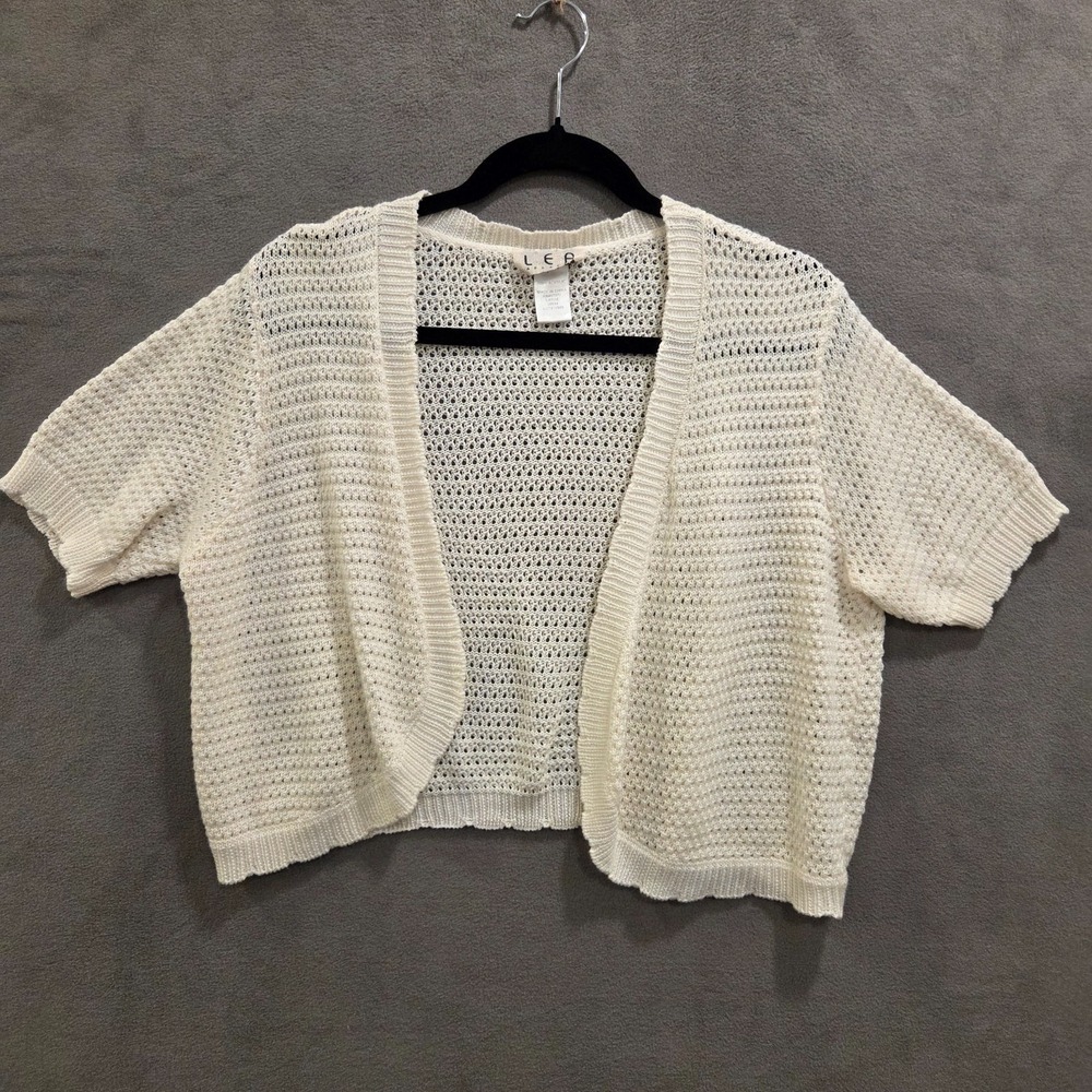 Lea Apparel Open Front Cropped Cardigan Womens Size‎ Large Casual Short Sleeve